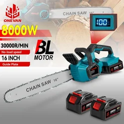 16Inch 8000W Brushless Electric Chainsaw LED Auto Oiling Cordless Woodwork Garden Cutter Power Tool For Makita 18V Battery Pin