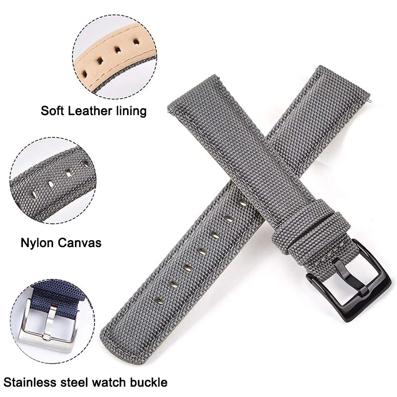 UTHAI Nylon Canvas genuine Leather Watch Strap 20mm 22mm For samsung galaxy watch 4 huawei watch gt2 Watch Accessories