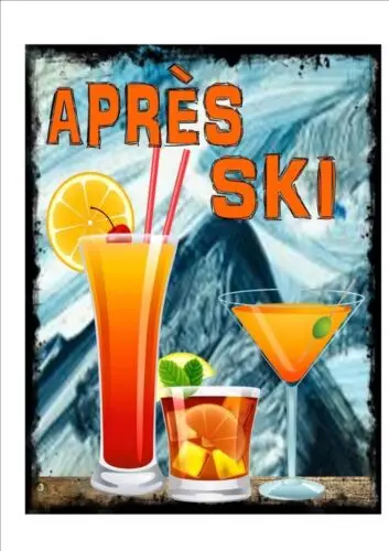 Apres Ski Novelty Metal Wall Sign Skiing Pub Sign Red Wine Bar Sign Ski Sign