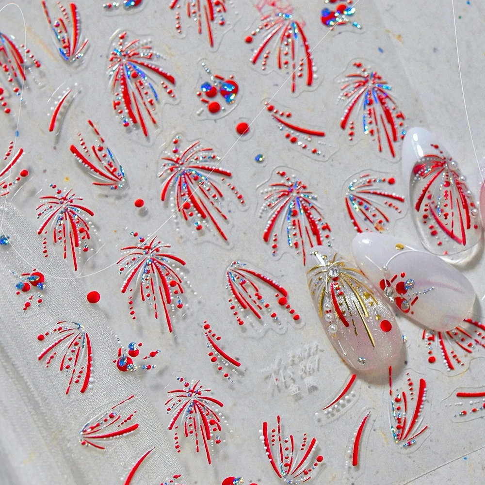 

Red Gold Laser Silver New Year Firework 3D Self Adhesive Nail Art Decoration Sticker Sparkling Colored Manicure Decals Wholesale