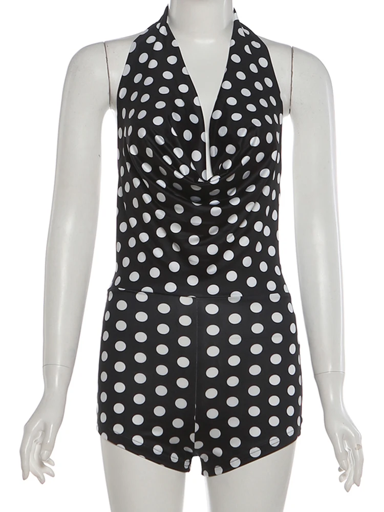 Nibber Wild Trend Romper Women Fashion Swing Collar Sexy Hottie Backless Polka Dot Print Halter Midnight Party Street Clubwear view 6