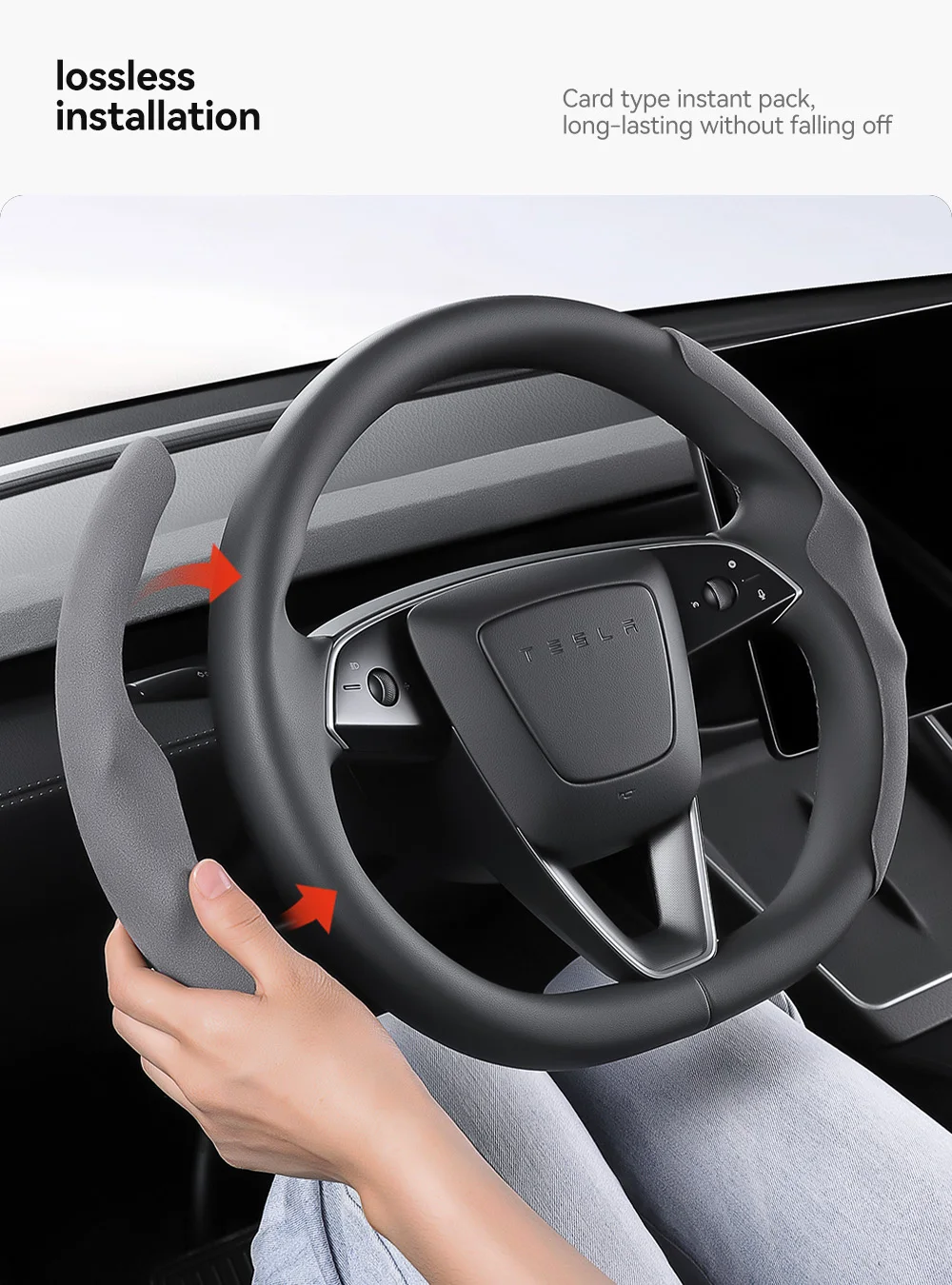 Lenkradabdeckung aus Carbonfaser-Optik, Sportlenkrad, rutschfeste Hülle, universell passend für Tesla Model 3 und Y, ideal für Autofahrten. – Detail 5
