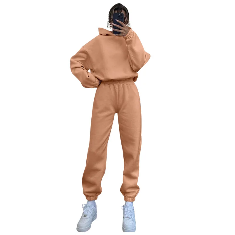 

Autumn and Winter Fashion New Women's Suit Trend Solid Color Hooded Long-sleeved Hoodie with Stylish Casual Pants Casual Suit