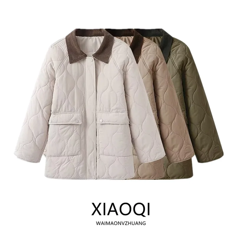 

Classic Stiched Color Blo Collar Cotton Jaet Women's Outerwear Winter New Arrival Loose Fit Long Sve Zipper Closure