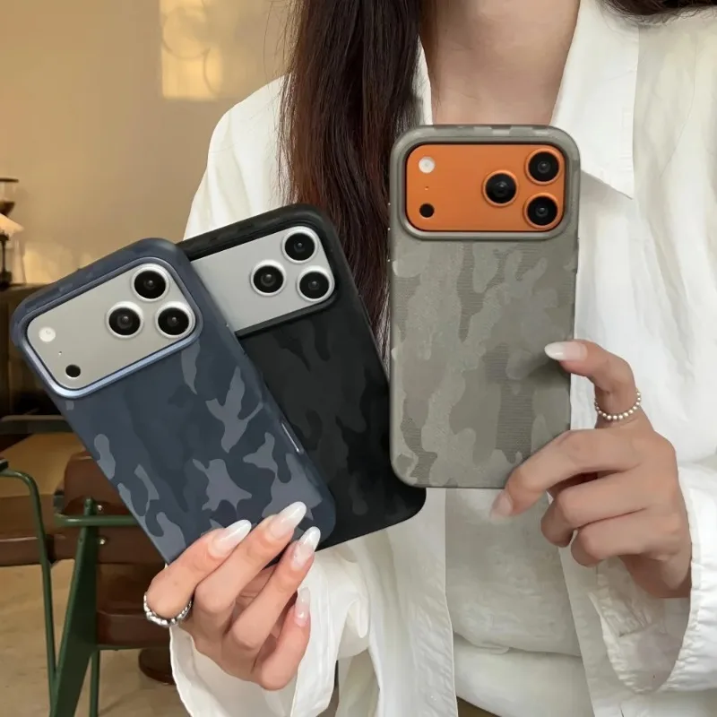 HOCE Camouflage Leather Magnetic For Magsafe Case For iPhone 17 16 15 14 13 12 Pro Max Metal Lens Frame Shockproof Hard Cover