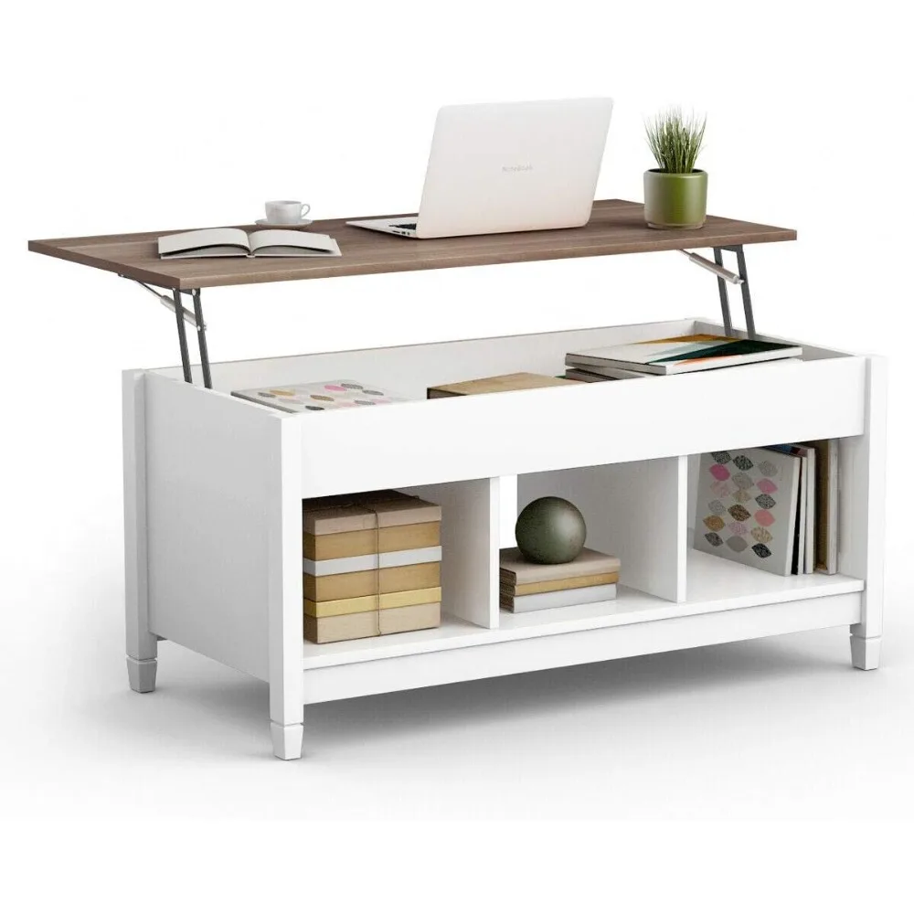 

Lift Top Coffee Table, Wood Cocktail Table w/Hidden Compartment & Lower Storage Shelves, Wood Laptop Table, Lift Tableto