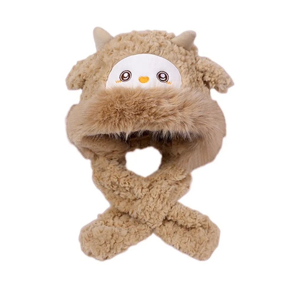 

Soft Warm Little Sheep Plush Hat Thickened Coldproof Ear Protection Hat Cartoon Ears Move Animals Beanie Hats Outdoor