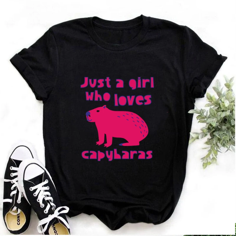 Just A Girl Who Loves Capybaras T Shirt Kawaii Capybara Print Unisex Tshirt Harajuku Cartoon Graphic O-Neck Women Men T-shirt