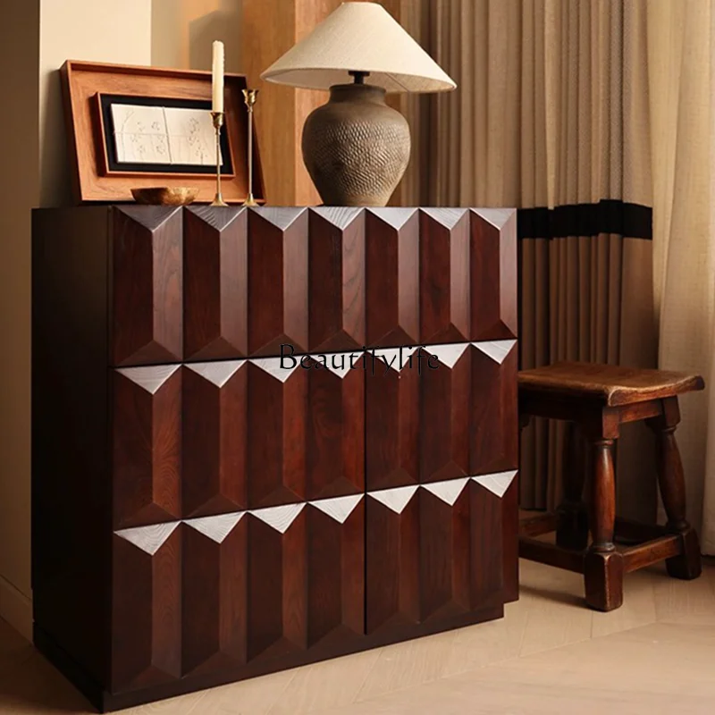 

Mid-Ancient Solid Wood Sideboard Retro Storage Cabinet Misty Simple Modern Entrance Cabinet