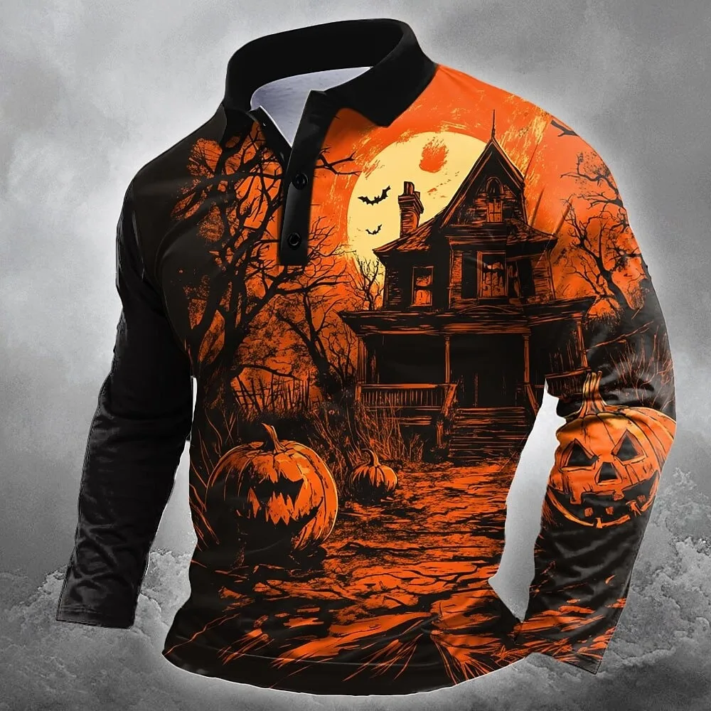 Autumn 3D Prints Men's Geometic Golf Polo Long Sleeve Polo Shirts Athleisure Daily Wear Tops Breathable Buttons Men's Clothing