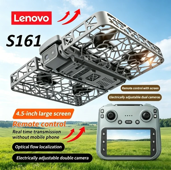 Lenovo S161MAX Brushless Foldable Drone RC Quadcopter with Humanoid Tracking, Gesture Photo, Video Recording and Headless Mode.