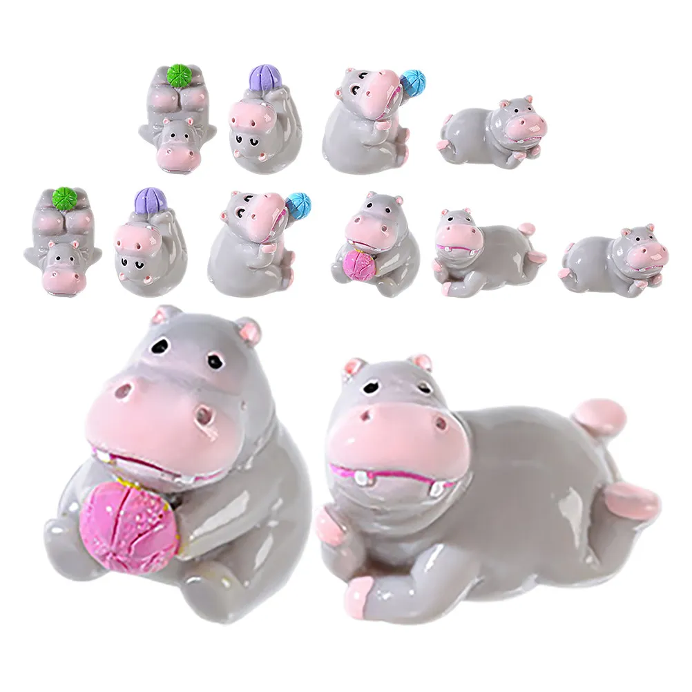 

12Pcs Cute Resin Mini Hippo Figurines Whimsical Animal Decor for Cake Toppers Car Dashboard Desk Bedside Table DIY Micro
