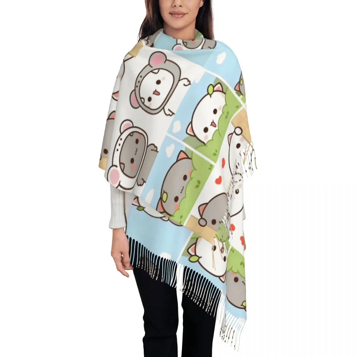 

Customized Fashion Peach And Goma Cartoon Bubu Dudu Bear Panda Tassel Scarf Women Winter Warm Shawl Wrap Lady Anime Scarves