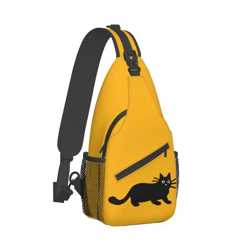 Bolso de hombro de gato negro de dibujos animados para hombre, mochila cruzada al pecho, mochila de viaje, senderismo, moda personalizada