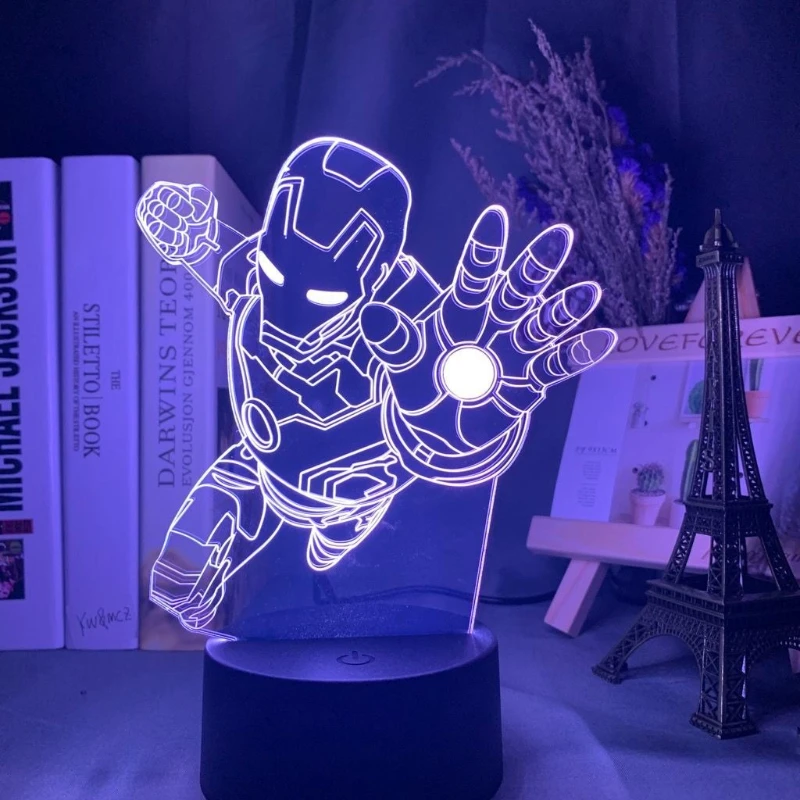 

Marvel Avengers Iron Man Spider-Man Movie Merchandise Anime Cartoon Acrylic Stand Light-Up 3D Night Light Figure Decoration Gift