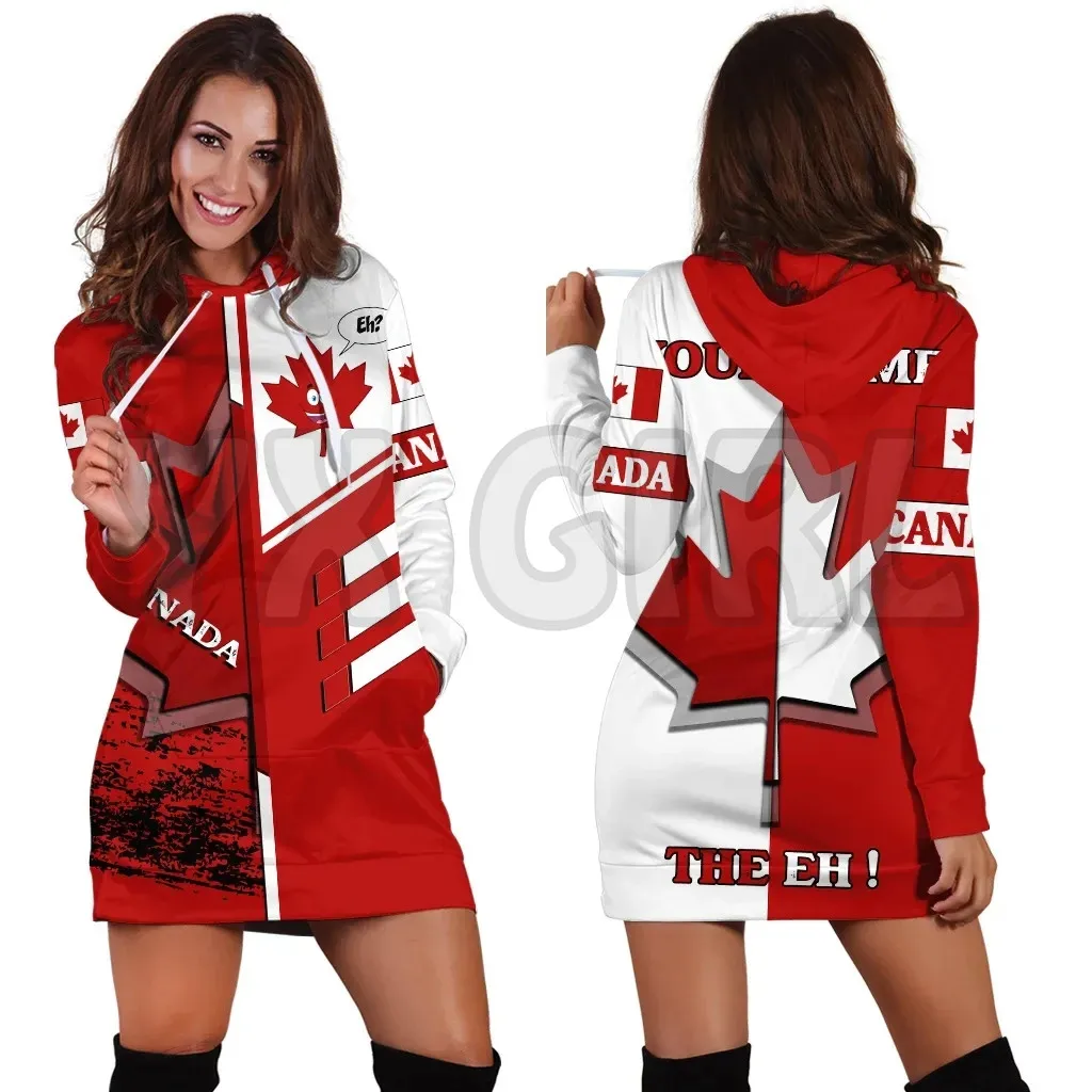 

YX GIRL Custom You Name Canada Day 3D Printed Hoodie Dress Novelty Hoodies Women Casual LongSleeve Hooded Pullover Tracksuit