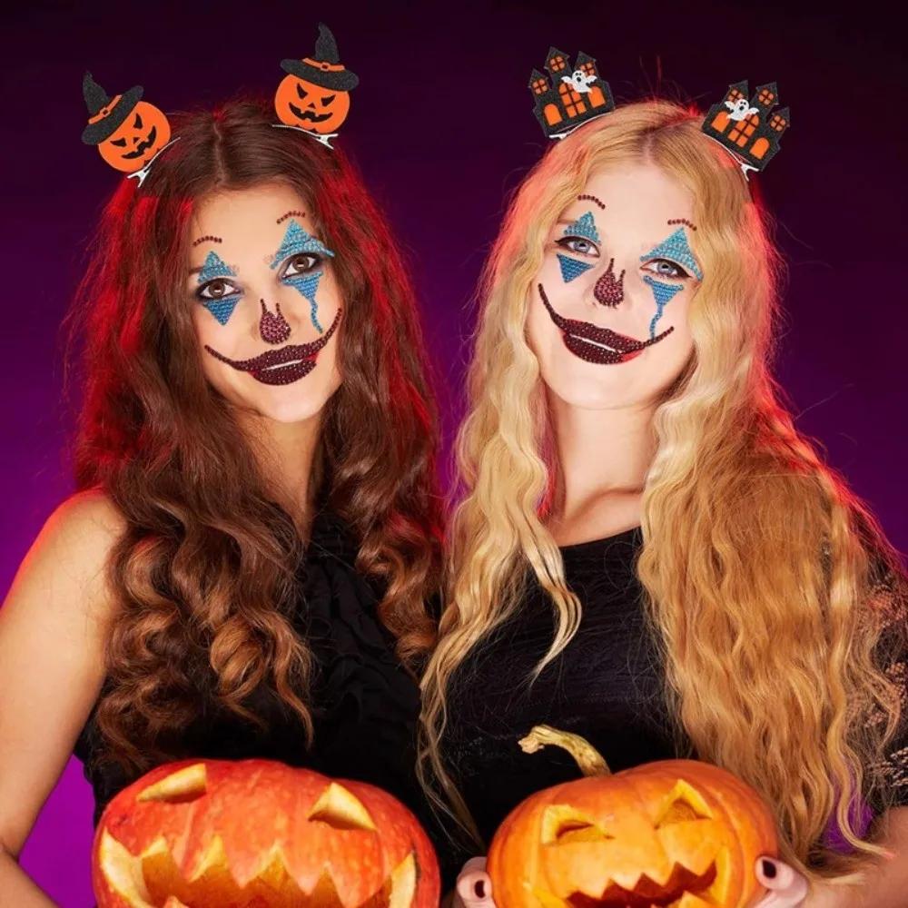 3D Resin Face Rhinestone Sticker Colorful Shiny Halloween Fake Tattoo Halloween Decor Clown Makeup Jewelry Face Sticker