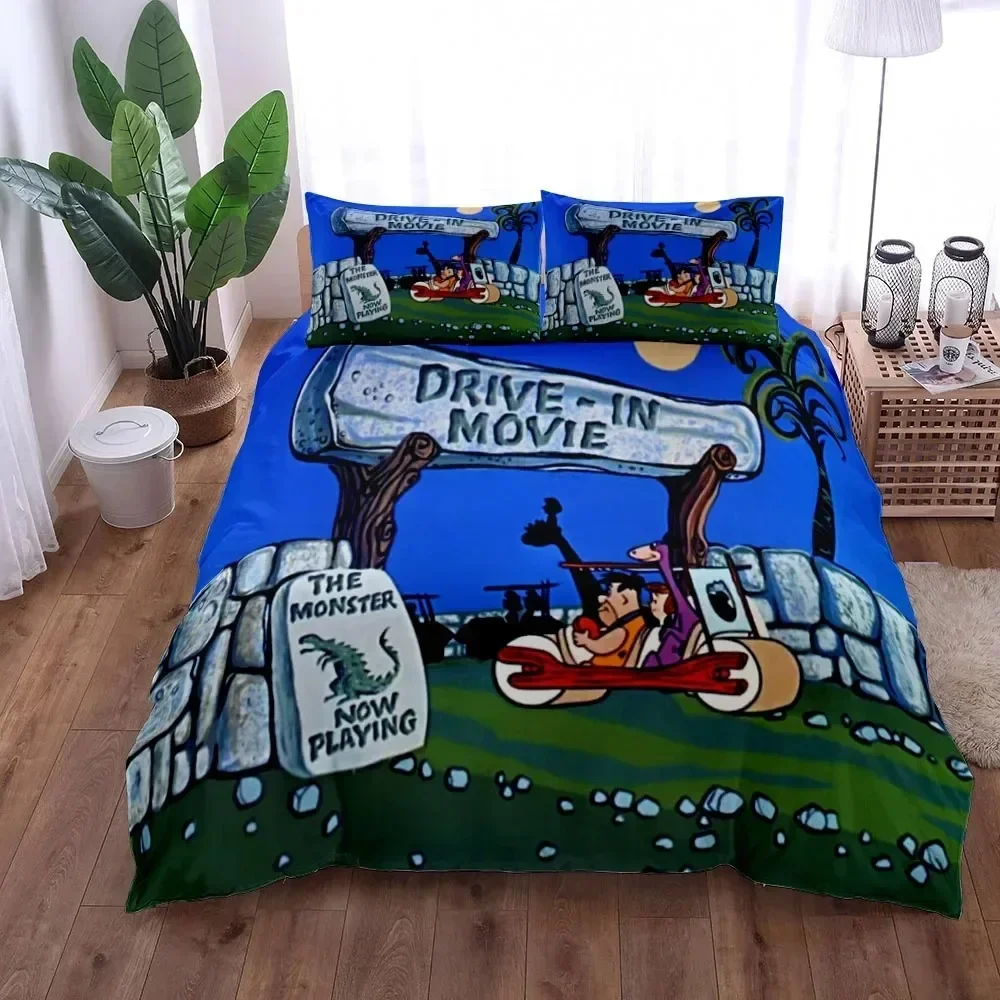 Exquisite 3D Anime The Flintstone Duvet Cover Set King Queen Double Full Twin Single Size Bed Linen Bedroom Duvet cover Sets Hom