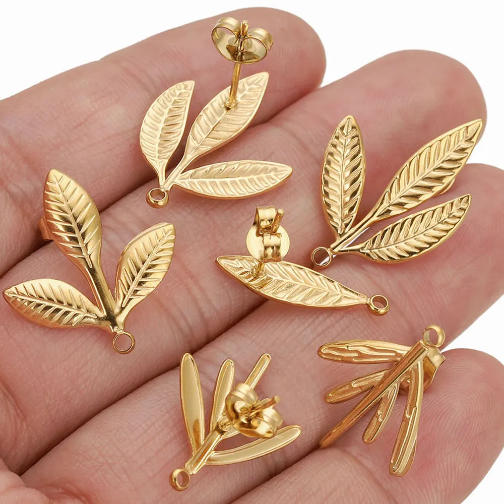

6pcs Gold Stainless Steel Boho Leaf Branch Astral Earring Making Supplies Hooks Connectors Earring Base Posts Components Parts