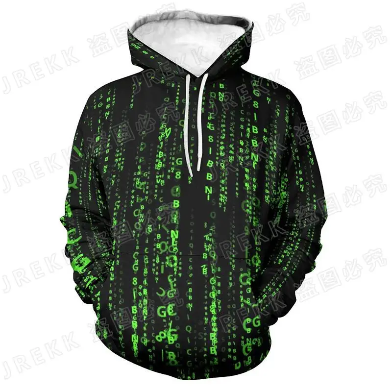 3D Printed Hooded Green Matrix Code Horror Printed Hoodie Harajuku Style Sweatshirt Unisex Adult Hooded Cool Jacket Top 2025