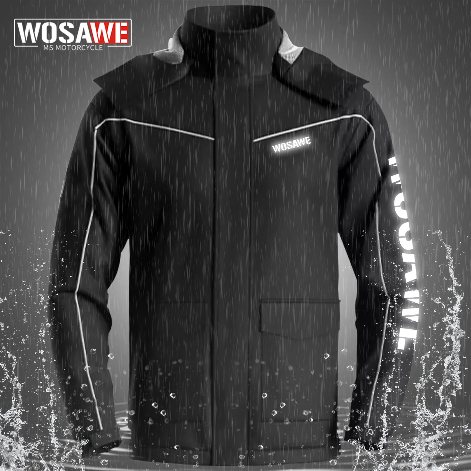 

WOSAWE Raincoats Men Reflective Motorcycle Riding Waterproof Jacket Rider Equipment Portable Comfortable for Outdoor Cycling