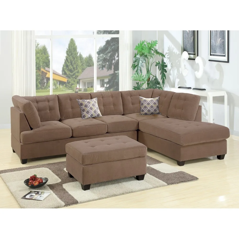 Sofá Seccional para Sala de Estar, Color Trufa, con Cojines, Estilo Contemporáneo (SIN OTTOMAN)