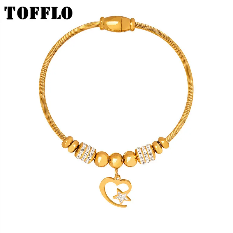 TOFFLO Stainless Steel Jewels 18K Gold Plated Bracelet For Women Wwith Various Shapes To Choose From Pendant Bracelets BSZ250