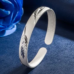 Fashion 925 Sterling Silver Leaf Frosting Cuff Bangle Bracelets For Women Luxury Jewelry Wholesale