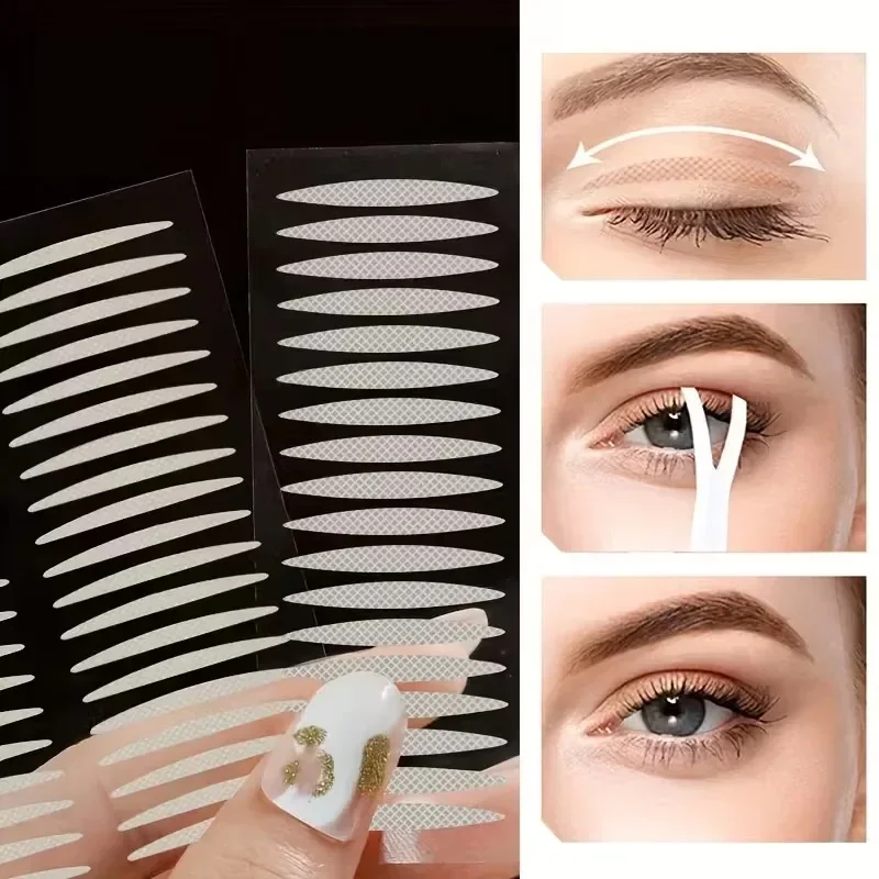 240Pcs Water-Activated Lace Eyelid Tape - Invisible Mesh Strips for Natural Eye Shape, No Glue Needed