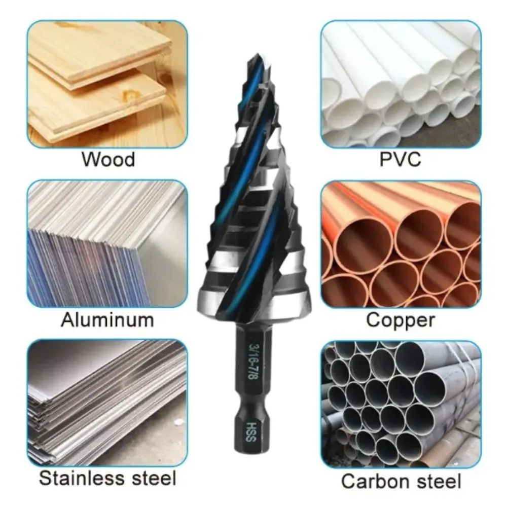 

3 Piece Set Step Drill Bit Bearing Steel 5 Piece Set Four Slot Expansion Drill Stainless Steel Four Spiral Flute