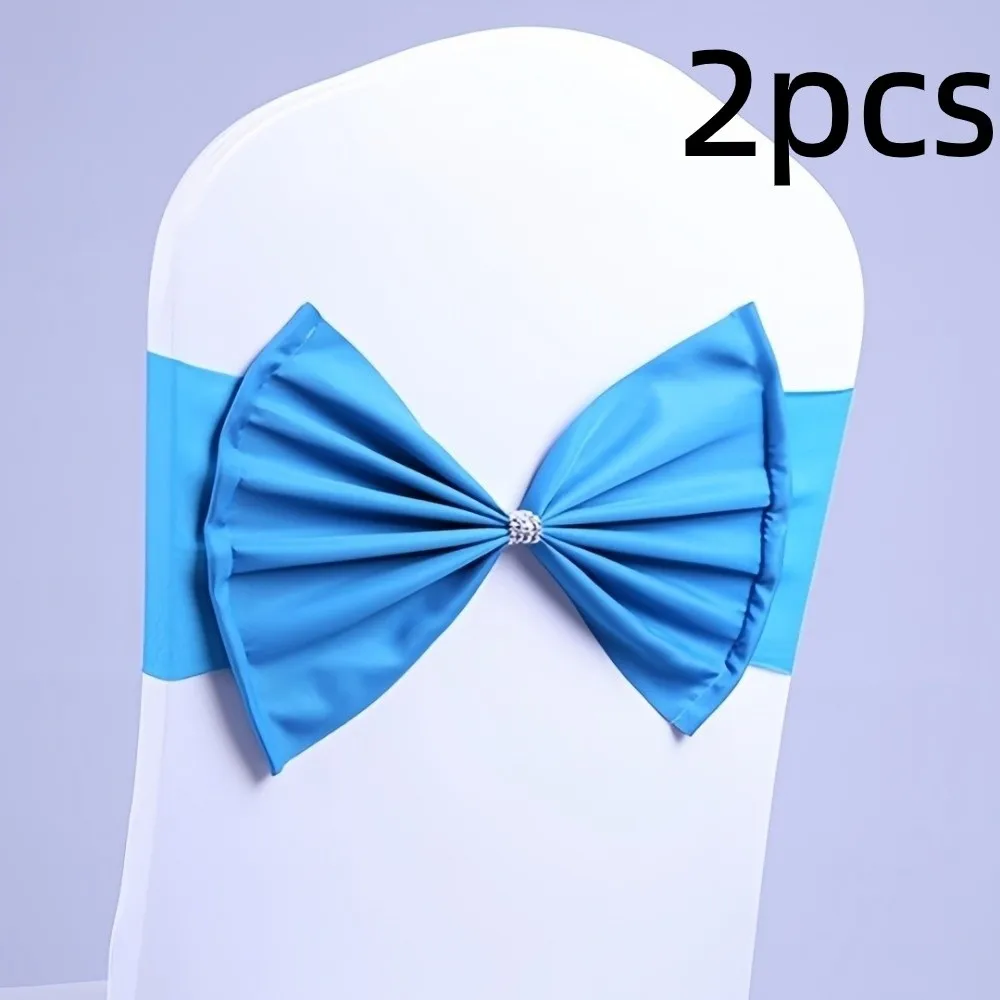 2pcs Vintage Satin Chair Sashes Band Reusable Elastic Chair Bow Tie Multicolor Large Chair Back Ribbon Hotel Banquet