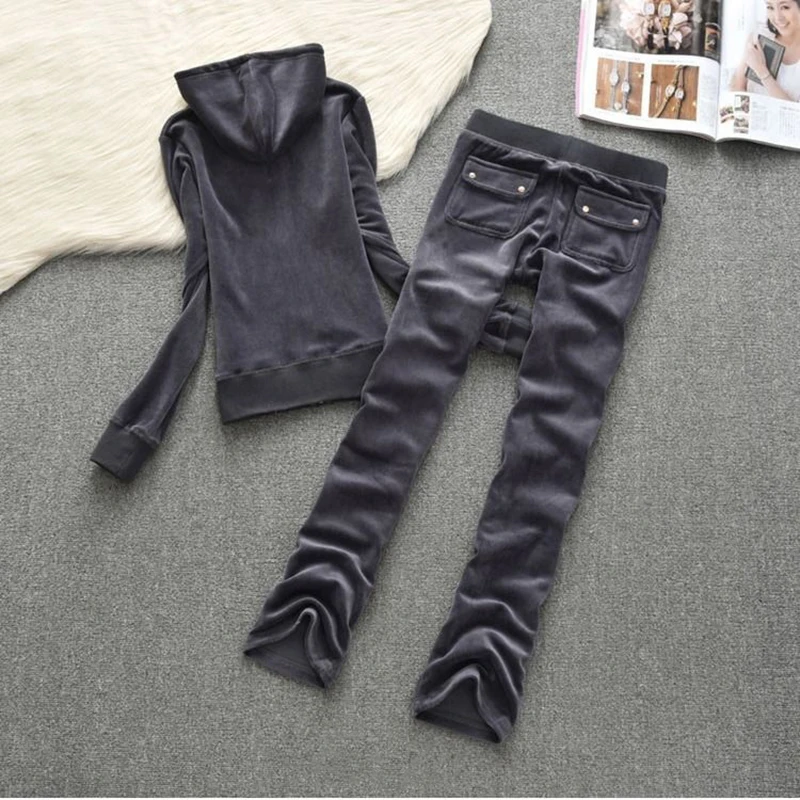 

Y2K 2 Piece Sets Women Outfit Tracksuit Hoodies Tracksuit 2 Piece Set with Pocket Trousers and Jacket Sets Velvet Tracksuit