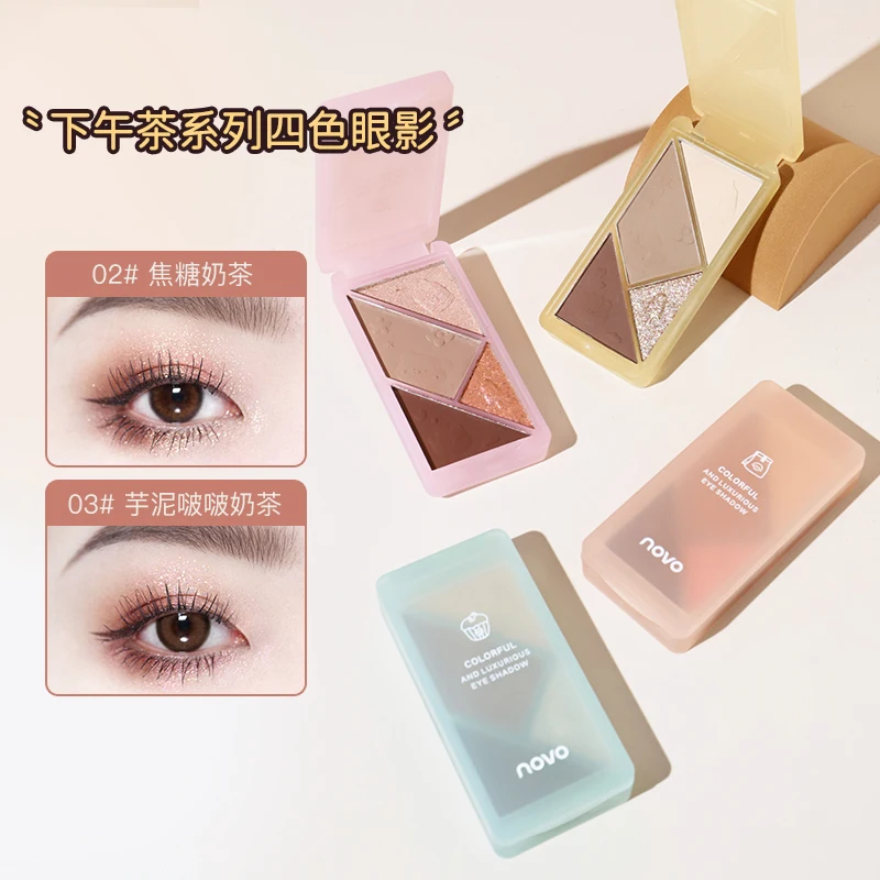 Milk-Tea 4 Colors Eyeshadow Palette Matte Glitter Shimmer Eye Makeup Soft Touch Long Lasting Easy to Wear Facial Contour Pallete