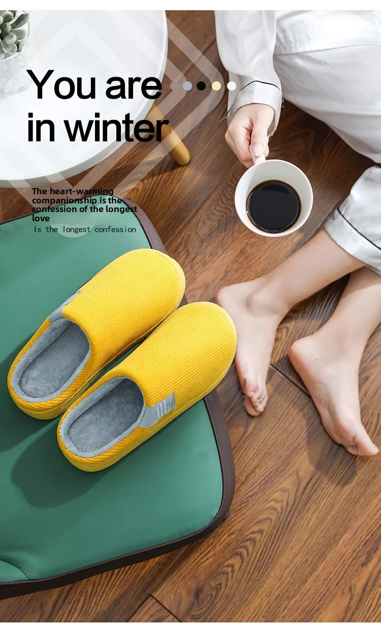 Baumwoll-Hausschuhe für Damen, Herbst und Winter, für den Innenbereich, warm, für Paare, Plüsch, rutschfest, mit dicker Sohle, Entbindungsschuhe für den Winter – Detail 1