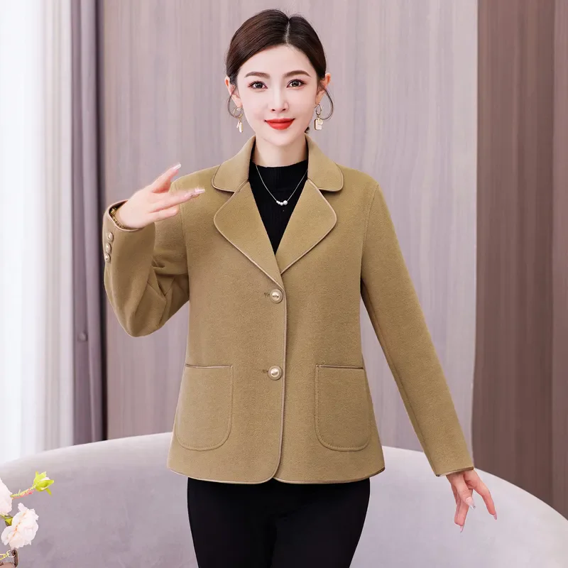 

Double-Sided Woolen Coat Women 2026 Autumn Winter New Fashion Pocket Middle-Aged Mom Slim Short Wool Jacket Female Outwea B1392