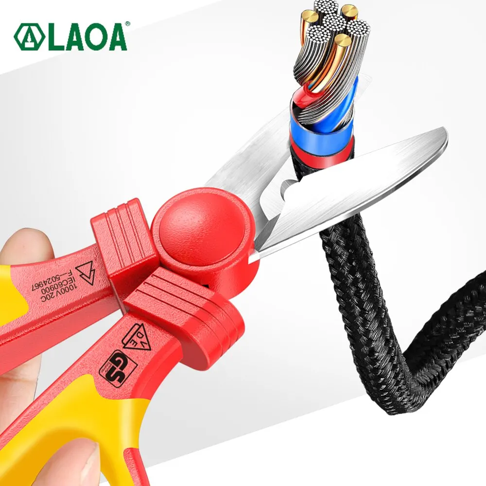 LAOA Electric Scissors Insulated Handle Alloy Steel High Voltage Insulation Wire Cutters Electrician DIY Shears