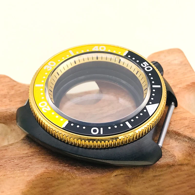 Black Seiko SKX 6105 6309 Turtle nh35 Watch Cases Fit NH35 NH36 4R35 4R36 Automatic Movement with Gold bezle watch cases
