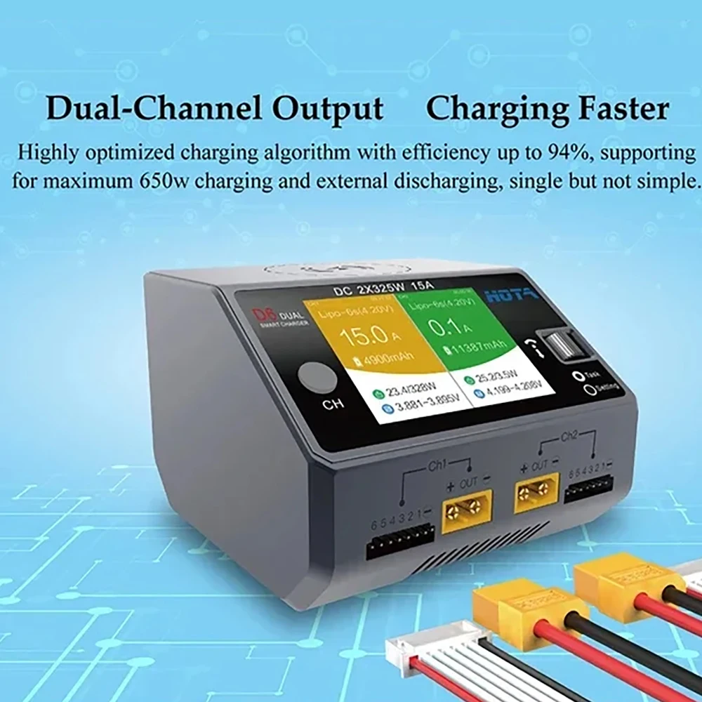 HOTA D6 Dual Smart Charger 15A DC650W with Built-in Micro USB Port for Lipo LiIon NiMH Batteries Compatible with iPhone Samsung thumbnail 4