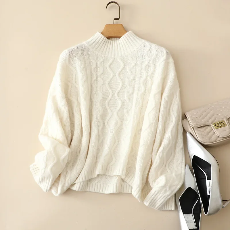 autumn winter new chunky knitted 100% cashmere cable sweaters