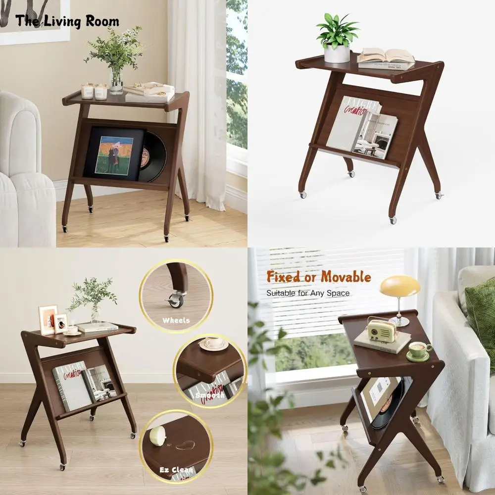 

Приставной столик из орехового дерева на колесиках с фиксаторами, универсальный мобильный столик для гостиных и небольших помещений