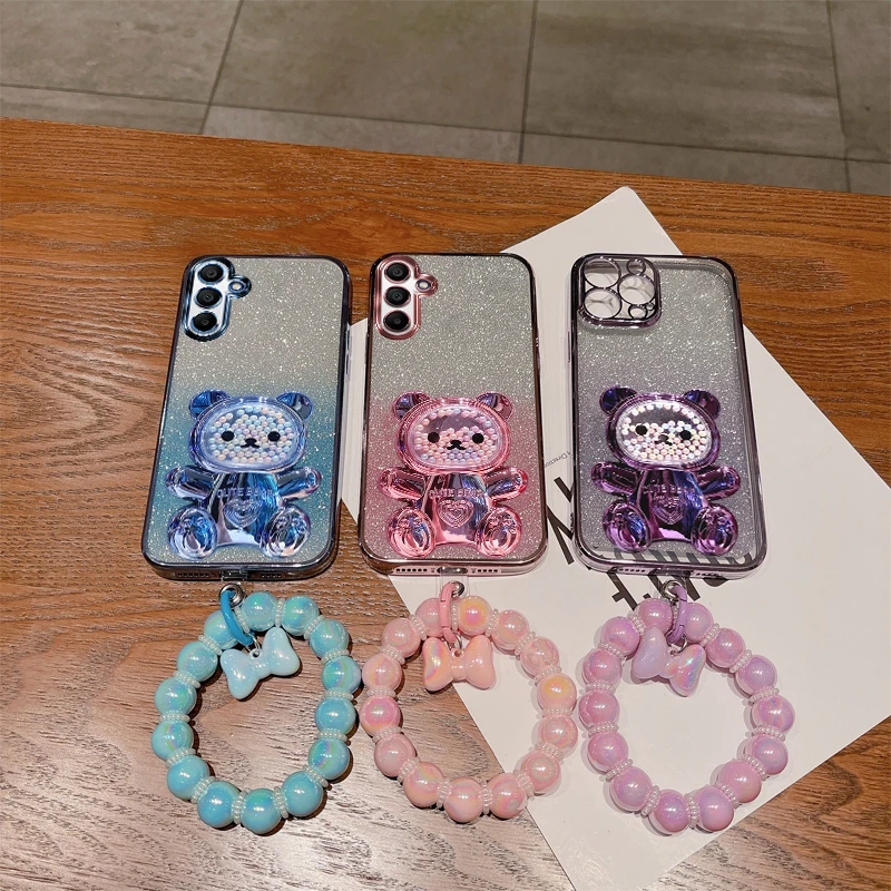 A16 حافظة مضادة للصدمات لـ A16 بريق لطيف الدب قوس وسوار الغطاء الخلفي لسامسونج غالاكسي A16 A36 A56 A55 A24 A25 4g 5g