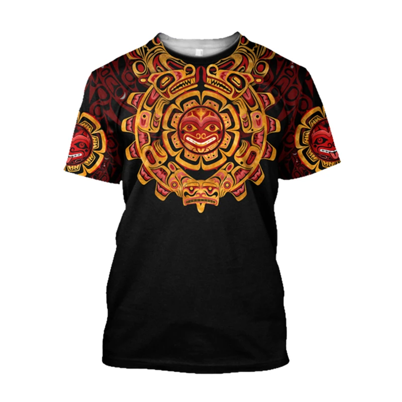 Retro Ethnic Aztec Mexico T-shirt Summer Men\'s 3D Printed Short Sleeve Fashion Creative Trend O-neck Large Size Tops T Shirts