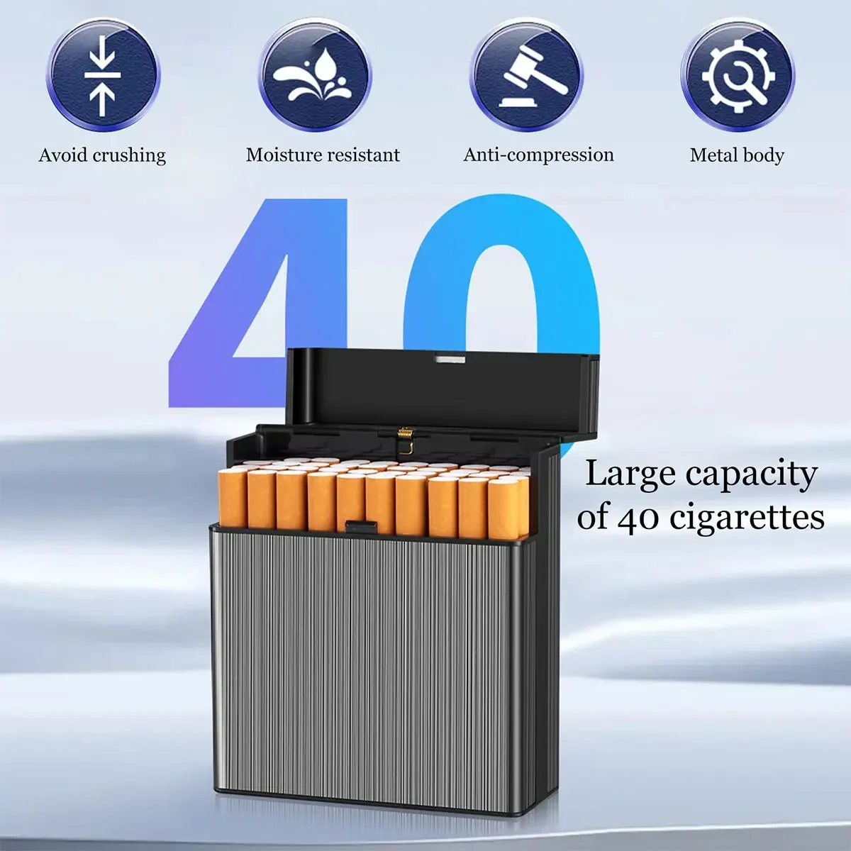 40 Pack Large Capacity Cigarette Box Divided Non Smoking Aluminum Alloy Cigarette Case Smoke Storage Box For Boyfriend Gift