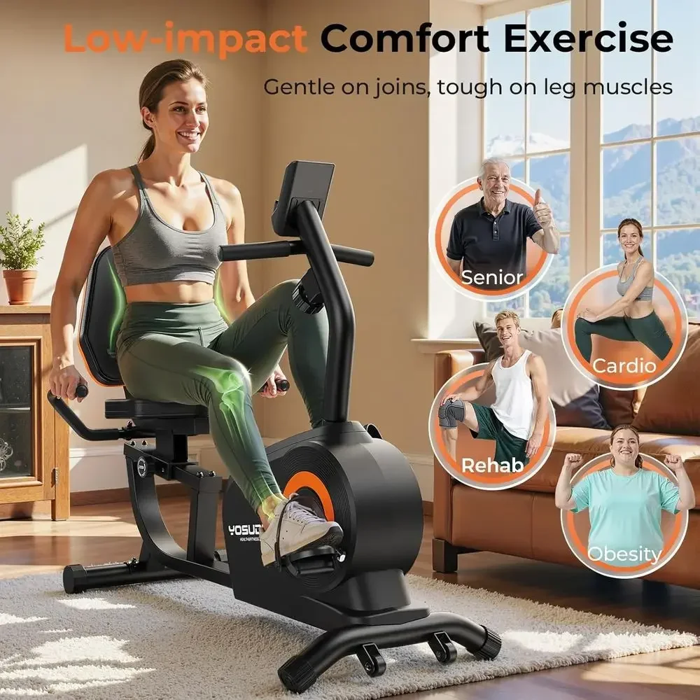 Adjustable Seat Magnetic Stationary Bike for Seniors and Adults, 350 lbs Capacity, 16 Resistance Levels, LCD Monitor & Pulse Sen