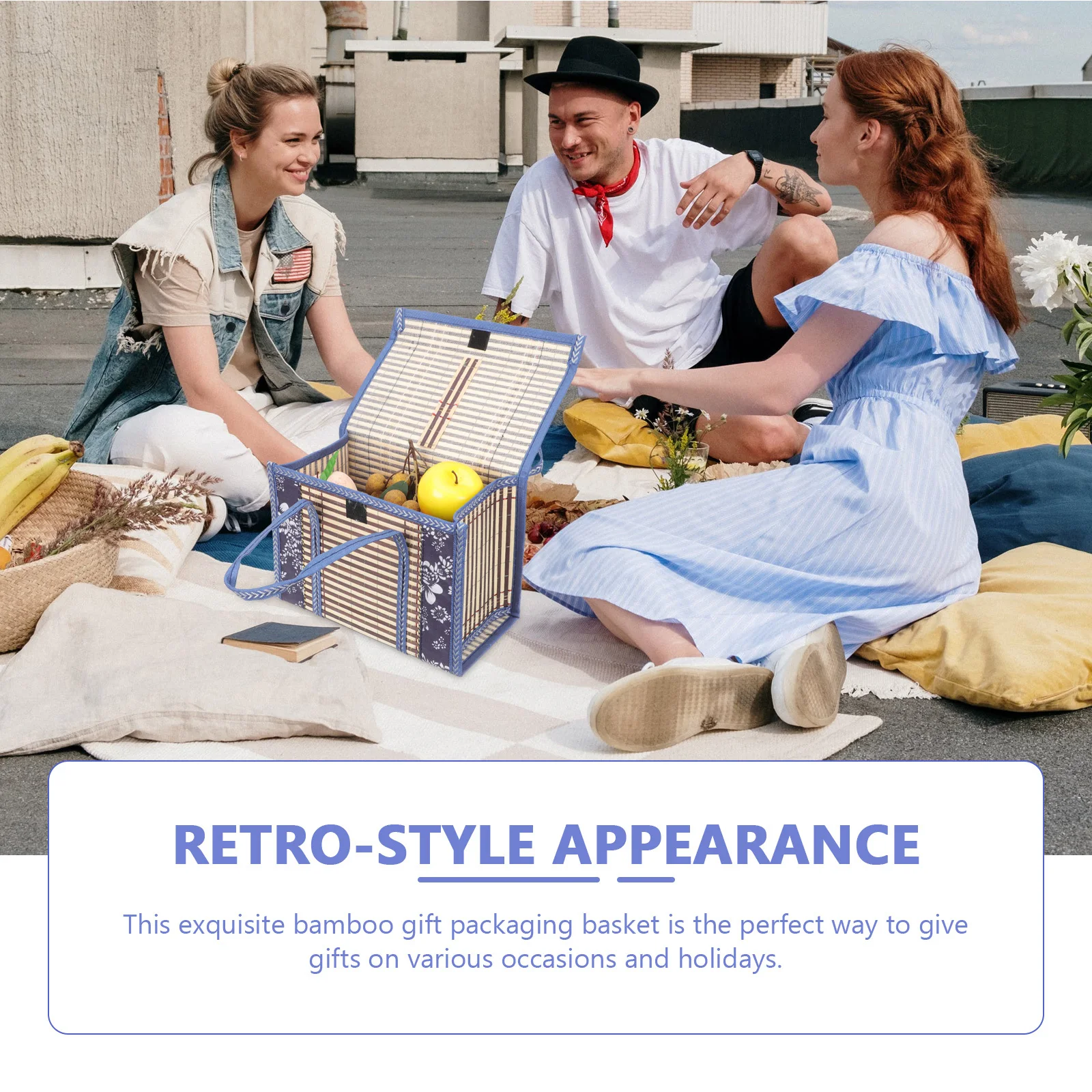 

Portable Picnic Basket Handheld Bamboo Storage Organizer Exquisite Gift Wrapping Box Durable Kitchen Vegetables Holder Retro