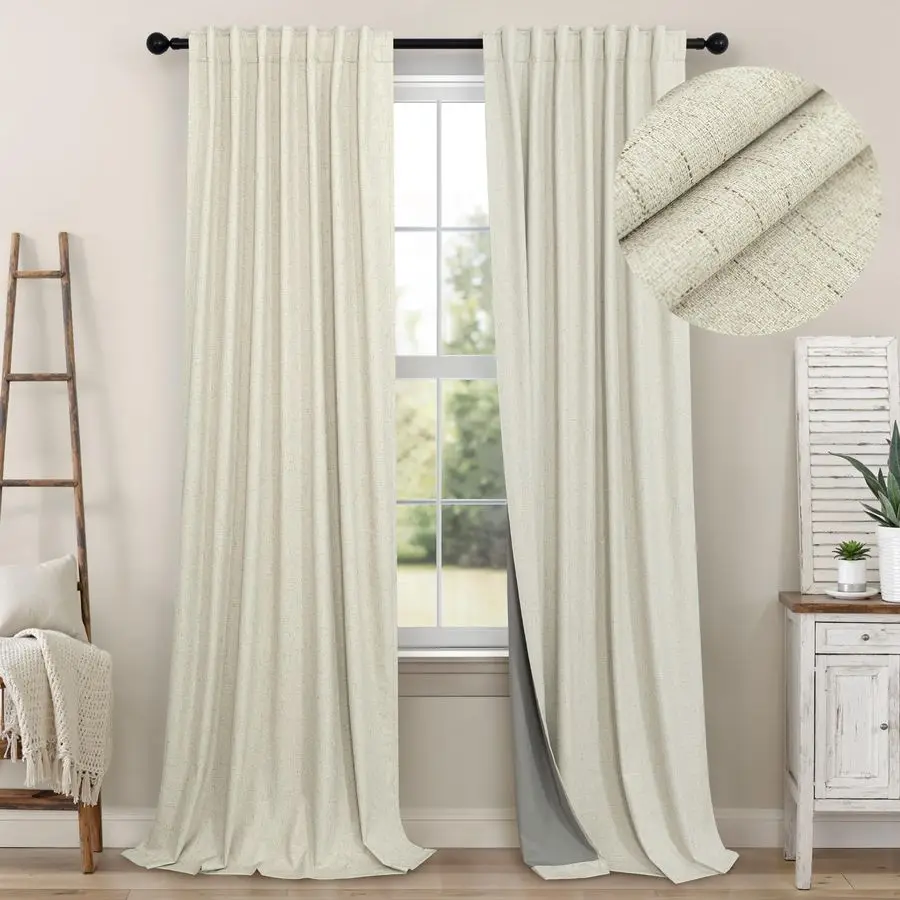 

Темные шторы в стиле бохо длиной 96 дюймов, комплект из 2 панелей, для гостиной, затемняющие, термоизоляционные, шумопоглощающие, текстурированные, в стиле фермерского дома