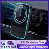 LED Light Car Magnetic Wireless Charger Air Vent Phone Holder For Magsafe iPhone 12-17 Pro Max Fast Charging Station For Samsung