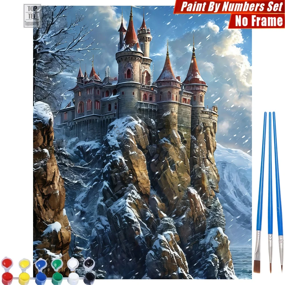 

Набор для рисования по номерам «Величественный замок на скале» - Серые каменные башни. Творческое семейное развлечение. Подарок на Хэллоуин для мамы.