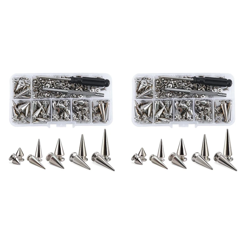 

140 Sets Silver Mixed Shape Spikes And Studs Cone Croc Spikes Leather Rivet Kit For Clothing Shoes Belts DIY