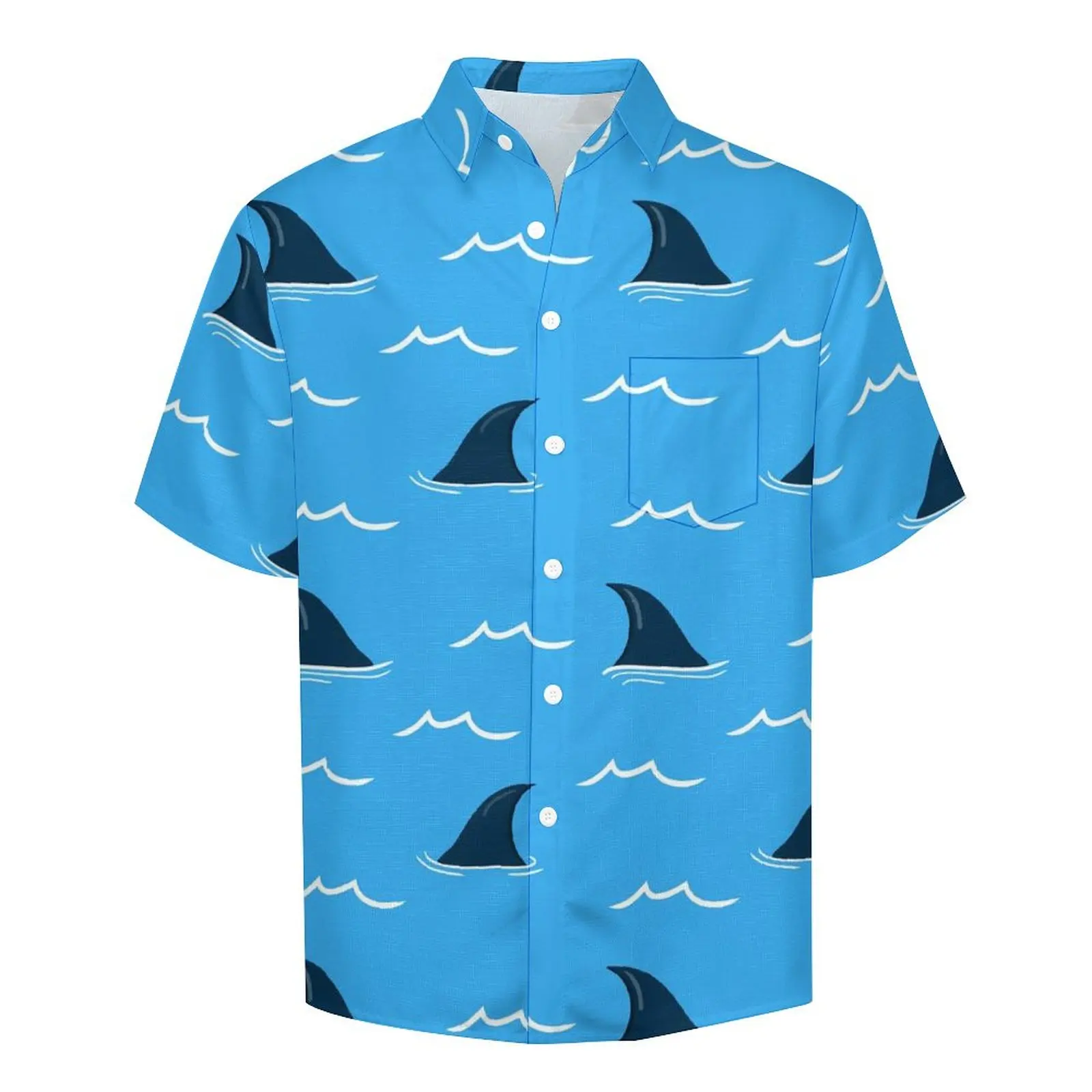 Sharks Fin Blouses Male Animal Print Casual Shirts Summer Short Sleeve Design Y2K Oversized Beach Shirt Gift Idea